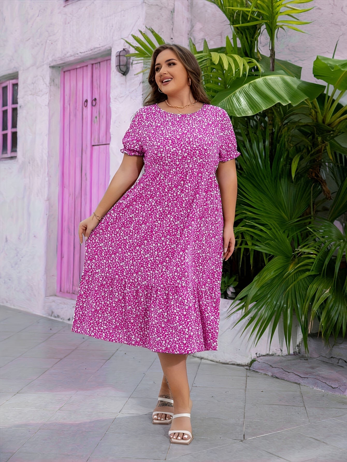 Elyane | Élégante Robe Grande Taille à Imprimé Fleuri