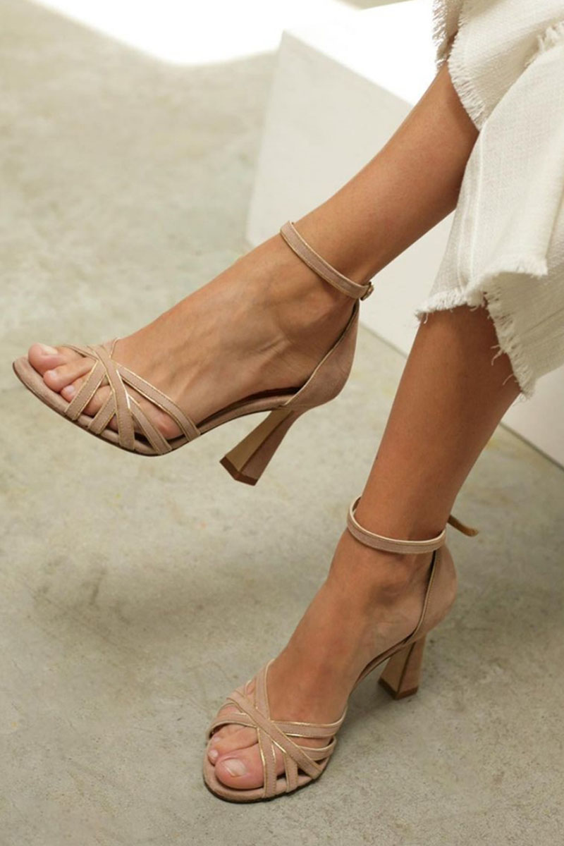 Elviera™ | Sandales patchwork à bout rond et talon fin
