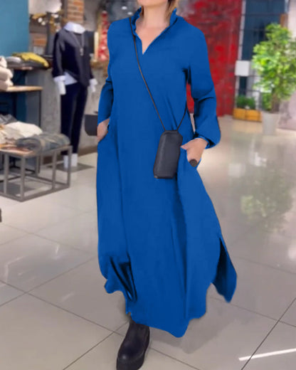Evia™ | Robe Longue Ample avec Revers et Fente