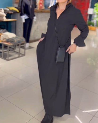 Evia™ | Robe Longue Ample avec Revers et Fente
