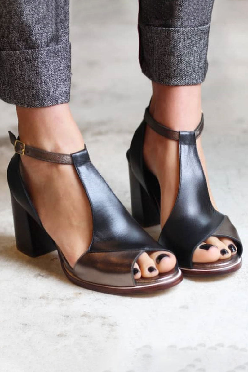 Nadaria | Sandales peep toe patchwork noires à talon