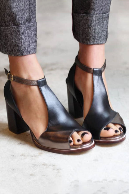 Nadaria | Sandales peep toe patchwork noires à talon