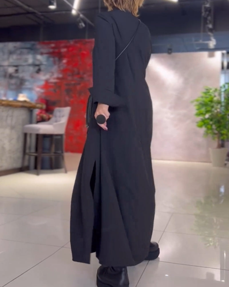 Evia™ | Robe Longue Ample avec Revers et Fente