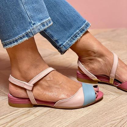 Roselina | Sandales roses asymétriques style color block
